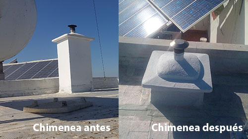 chimenea reducida para placa solar. Antes y después